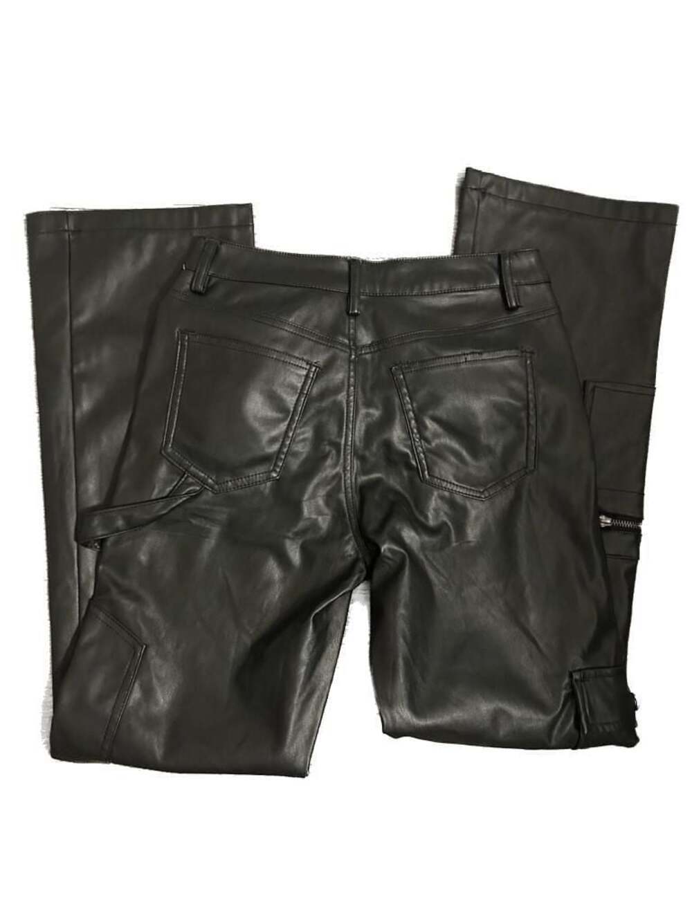 Hot Kiss Black Vegan Faux Leather Cargo Carpenter Pants - Picture 2 of 4